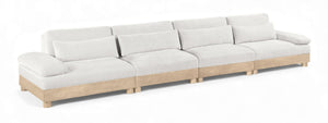 Meridian Furniture Turin Four Piece Modular Sofa Cream Chenille Art Deco Low Profile Living Room 612Cream-S4A
