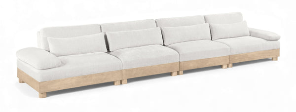 Meridian Furniture Turin Four Piece Modular Sofa Cream Chenille Art Deco Low Profile Living Room 612Cream-S4A
