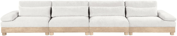 Meridian Furniture Turin Four Piece Modular Sofa Cream Chenille Art Deco Low Profile Living Room 612Cream-S4A