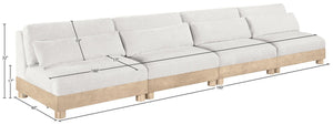 Meridian Furniture Turin Four Piece Modular Sofa in Plush Chenille with Art Deco Low Profile Design 612Cream-S4B