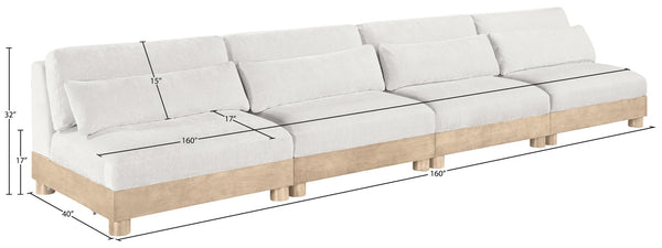 Meridian Furniture Turin Four Piece Modular Sofa in Plush Chenille with Art Deco Low Profile Design 612Cream-S4B