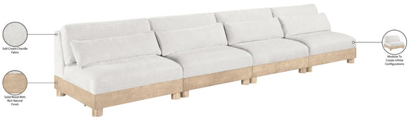 Meridian Furniture Turin Four Piece Modular Sofa in Plush Chenille with Art Deco Low Profile Design 612Cream-S4B