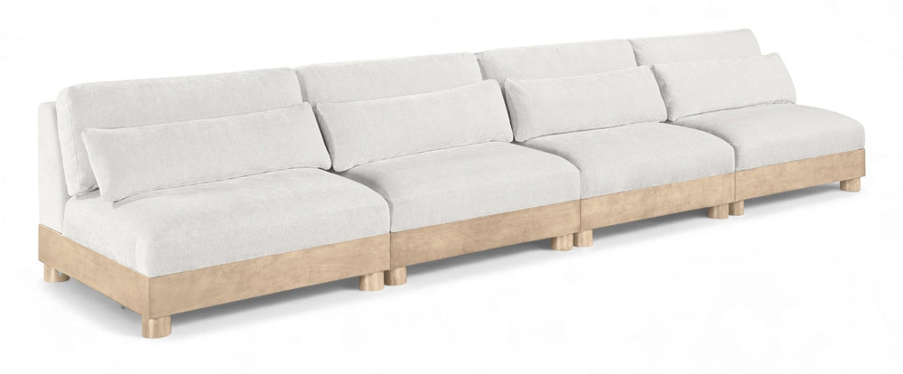 Meridian Furniture Turin Four Piece Modular Sofa in Plush Chenille with Art Deco Low Profile Design 612Cream-S4B