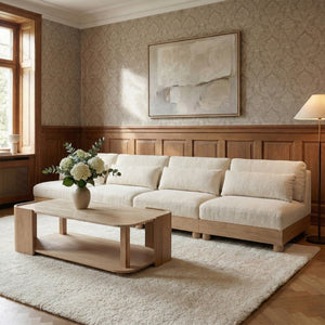 Meridian Furniture Turin Four Piece Modular Sofa in Plush Chenille with Art Deco Low Profile Design 612Cream-S4B