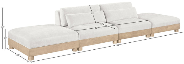 Meridian Furniture Turin Four Piece Modular Sofa Plush Chenille Art Deco Lounge for Living Rooms 612Cream-S4C
