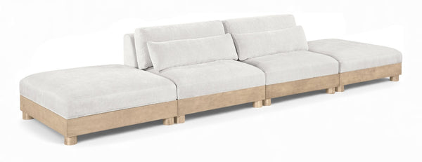 Meridian Furniture Turin Four Piece Modular Sofa Plush Chenille Art Deco Lounge for Living Rooms 612Cream-S4C