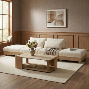 Meridian Furniture Turin Four Piece Modular Sofa Plush Chenille Art Deco Lounge for Living Rooms 612Cream-S4C