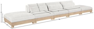Meridian Furniture Turin Five Piece Modular Sectional Chenille Art Deco Low Profile Living Room Sofa 612Cream-S5A