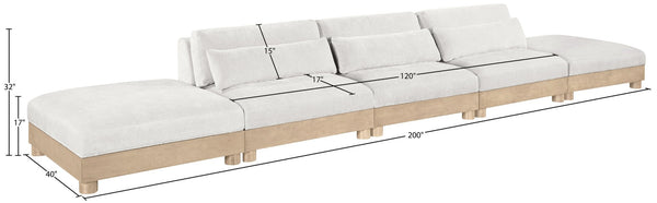 Meridian Furniture Turin Five Piece Modular Sectional Chenille Art Deco Low Profile Living Room Sofa 612Cream-S5A
