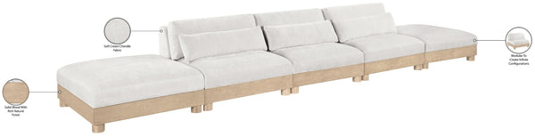 Meridian Furniture Turin Five Piece Modular Sectional Chenille Art Deco Low Profile Living Room Sofa 612Cream-S5A