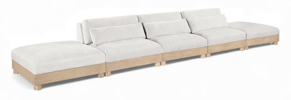Meridian Furniture Turin Five Piece Modular Sectional Chenille Art Deco Low Profile Living Room Sofa 612Cream-S5A