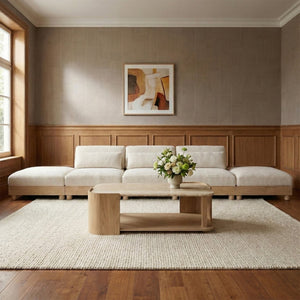 Meridian Furniture Turin Five Piece Modular Sectional Chenille Art Deco Low Profile Living Room Sofa 612Cream-S5A
