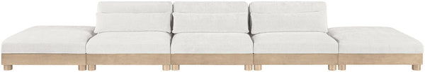 Meridian Furniture Turin Five Piece Modular Sectional Chenille Art Deco Low Profile Living Room Sofa 612Cream-S5A