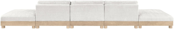 Meridian Furniture Turin Five Piece Modular Sectional Chenille Art Deco Low Profile Living Room Sofa 612Cream-S5A
