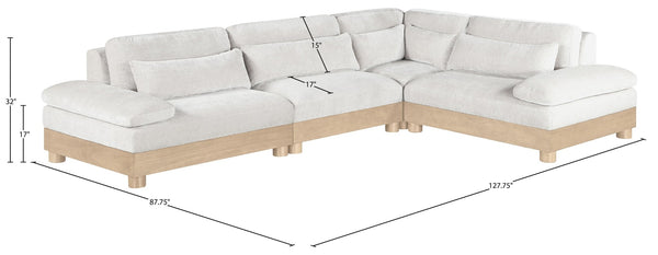 Meridian Furniture Turin Four Piece Modular Sectional Plush Chenille Art Deco Living Room Sofa 612Cream-Sec4A