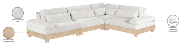 Meridian Furniture Turin Four Piece Modular Sectional Plush Chenille Art Deco Living Room Sofa 612Cream-Sec4A