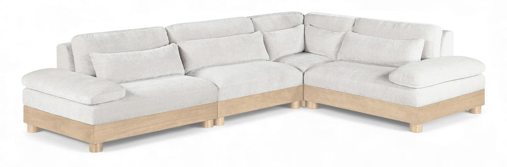 Meridian Furniture Turin Four Piece Modular Sectional Plush Chenille Art Deco Living Room Sofa 612Cream-Sec4A
