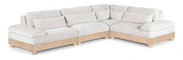 Meridian Furniture Turin Four Piece Modular Sectional Plush Chenille Art Deco Living Room Sofa 612Cream-Sec4A