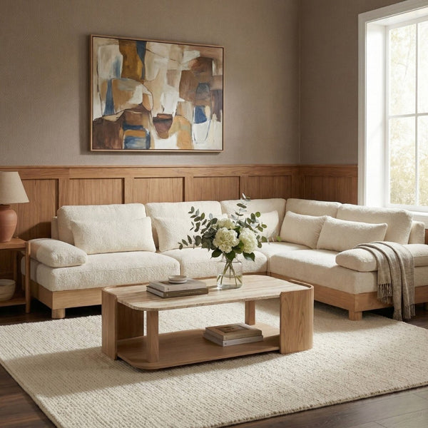Meridian Furniture Turin Four Piece Modular Sectional Plush Chenille Art Deco Living Room Sofa 612Cream-Sec4A