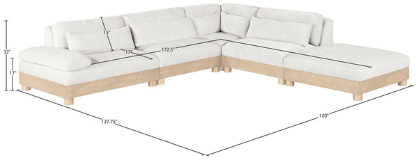 Meridian Furniture Turin Five Piece Chenille Modular Sectional with Oak Legs for Spacious Living Rooms 612Cream-Sec5A