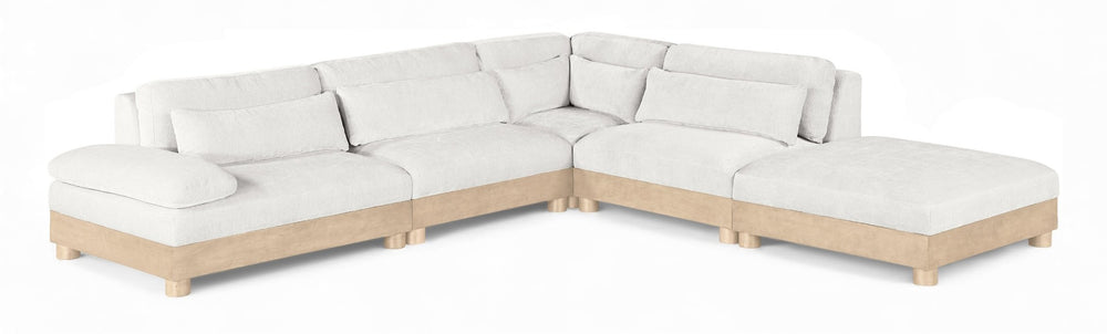 Meridian Furniture Turin Five Piece Chenille Modular Sectional with Oak Legs for Spacious Living Rooms 612Cream-Sec5A