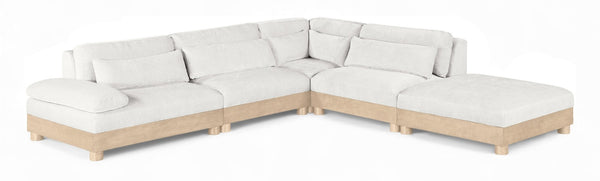 Meridian Furniture Turin Five Piece Chenille Modular Sectional with Oak Legs for Spacious Living Rooms 612Cream-Sec5A