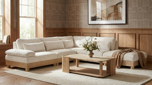 Meridian Furniture Turin Five Piece Chenille Modular Sectional with Oak Legs for Spacious Living Rooms 612Cream-Sec5A