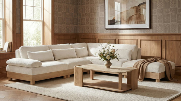Meridian Furniture Turin Five Piece Chenille Modular Sectional with Oak Legs for Spacious Living Rooms 612Cream-Sec5A