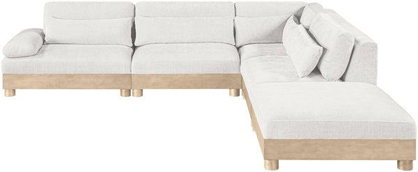 Meridian Furniture Turin Five Piece Chenille Modular Sectional with Oak Legs for Spacious Living Rooms 612Cream-Sec5A