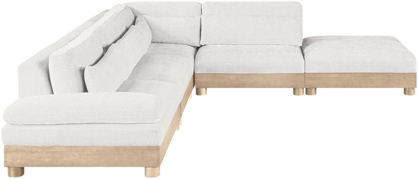 Meridian Furniture Turin Five Piece Chenille Modular Sectional with Oak Legs for Spacious Living Rooms 612Cream-Sec5A