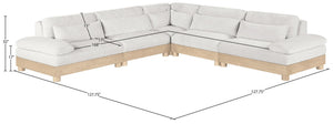 Meridian Furniture Turin Five Piece Modular Sectional Cream Chenille Art Deco Low Profile Living Room 612Cream-Sec5B