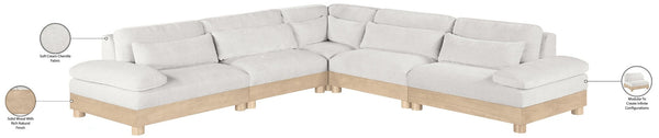 Meridian Furniture Turin Five Piece Modular Sectional Cream Chenille Art Deco Low Profile Living Room 612Cream-Sec5B