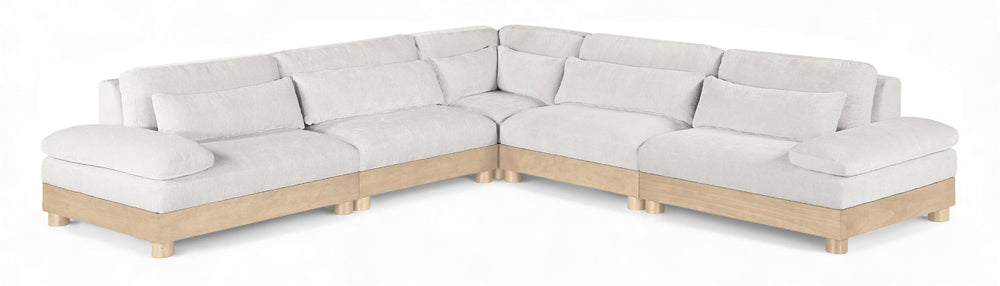 Meridian Furniture Turin Five Piece Modular Sectional Cream Chenille Art Deco Low Profile Living Room 612Cream-Sec5B