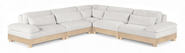 Meridian Furniture Turin Five Piece Modular Sectional Cream Chenille Art Deco Low Profile Living Room 612Cream-Sec5B