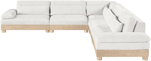 Meridian Furniture Turin Five Piece Modular Sectional Cream Chenille Art Deco Low Profile Living Room 612Cream-Sec5B