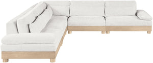 Meridian Furniture Turin Five Piece Modular Sectional Cream Chenille Art Deco Low Profile Living Room 612Cream-Sec5B
