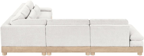 Meridian Furniture Turin Five Piece Modular Sectional Cream Chenille Art Deco Low Profile Living Room 612Cream-Sec5B