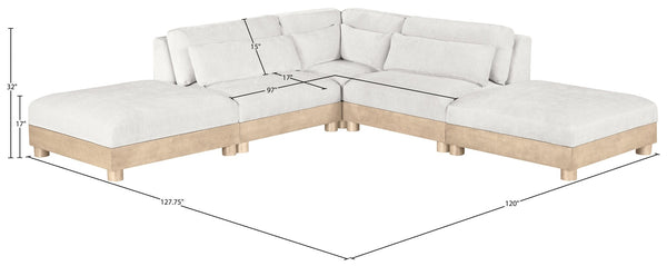 Meridian Furniture Turin Five Piece Modular Sectional Chenille Upholstered Art Deco Living Room Sofa 612Cream-Sec5C