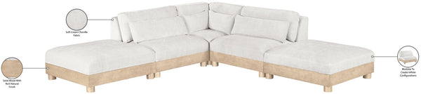 Meridian Furniture Turin Five Piece Modular Sectional Chenille Upholstered Art Deco Living Room Sofa 612Cream-Sec5C