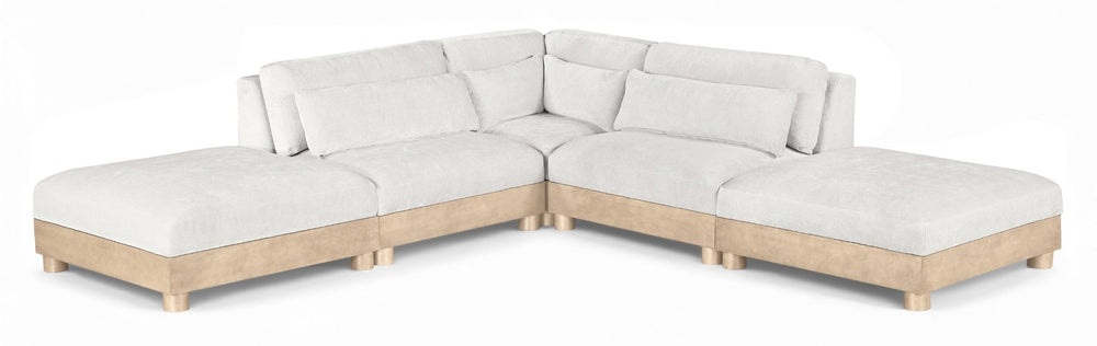 Meridian Furniture Turin Five Piece Modular Sectional Chenille Upholstered Art Deco Living Room Sofa 612Cream-Sec5C