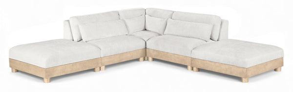 Meridian Furniture Turin Five Piece Modular Sectional Chenille Upholstered Art Deco Living Room Sofa 612Cream-Sec5C