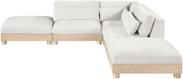 Meridian Furniture Turin Five Piece Modular Sectional Chenille Upholstered Art Deco Living Room Sofa 612Cream-Sec5C