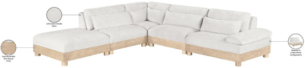 Meridian Furniture Turin Five Piece Modular Sectional Plush Chenille Cloud Sofa with Oak Wood Frame 612Cream-Sec5D