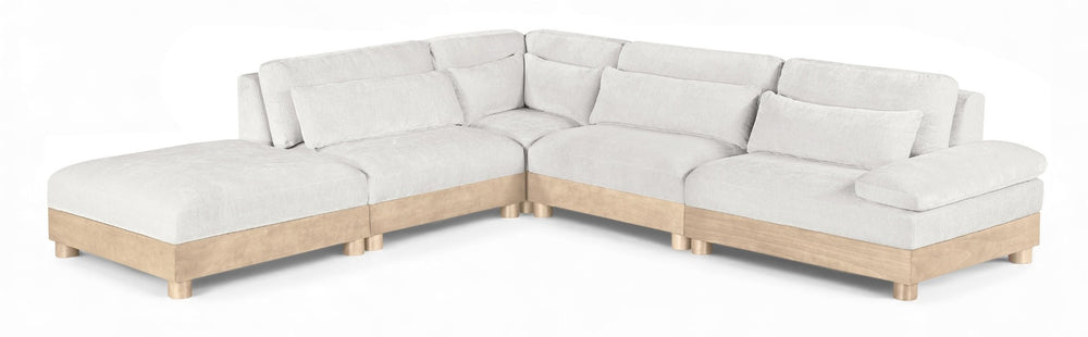 Meridian Furniture Turin Five Piece Modular Sectional Plush Chenille Cloud Sofa with Oak Wood Frame 612Cream-Sec5D