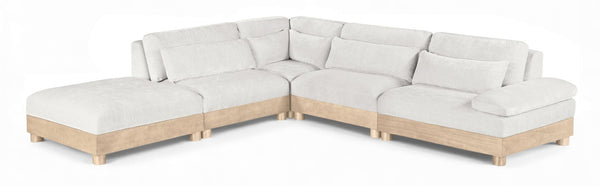 Meridian Furniture Turin Five Piece Modular Sectional Plush Chenille Cloud Sofa with Oak Wood Frame 612Cream-Sec5D