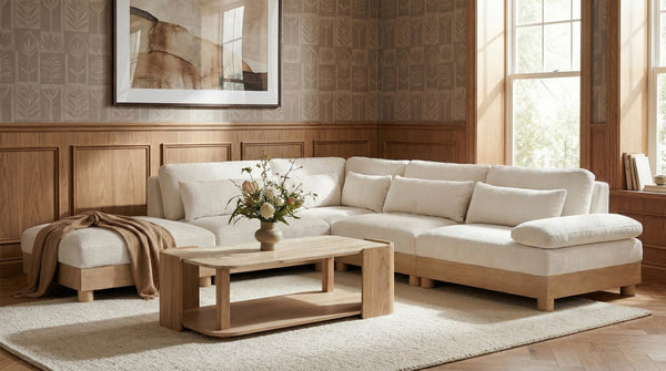 Meridian Furniture Turin Five Piece Modular Sectional Plush Chenille Cloud Sofa with Oak Wood Frame 612Cream-Sec5D
