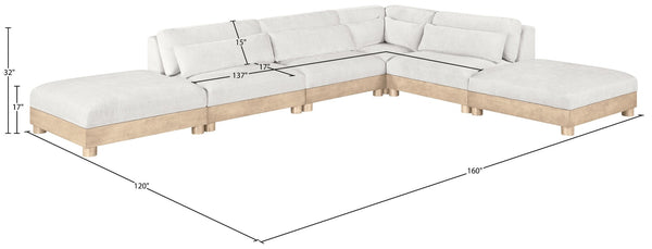Meridian Furniture Turin Six Piece Modular Sectional Plush Chenille Art Deco Living Room Sofa 612Cream-Sec6B