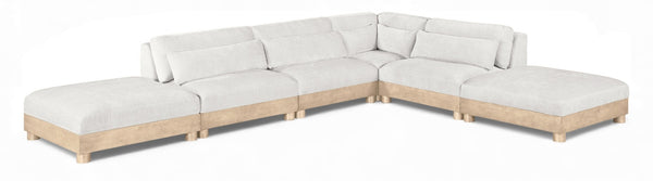 Meridian Furniture Turin Six Piece Modular Sectional Plush Chenille Art Deco Living Room Sofa 612Cream-Sec6B