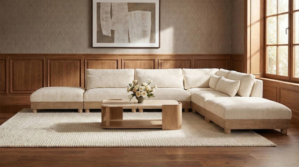 Meridian Furniture Turin Six Piece Modular Sectional Plush Chenille Art Deco Living Room Sofa 612Cream-Sec6B