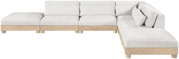 Meridian Furniture Turin Six Piece Modular Sectional Plush Chenille Art Deco Living Room Sofa 612Cream-Sec6B